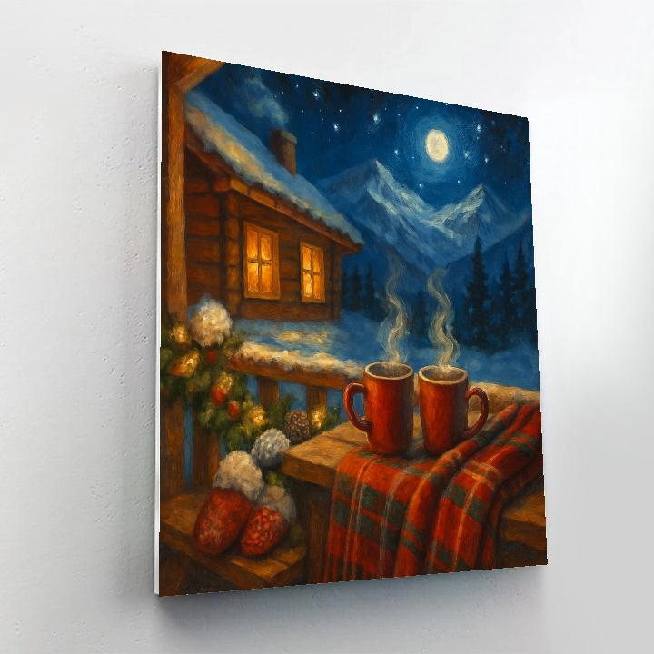 Starlit Mountain Lodge Hot Cocoa Moment paint by numbers
