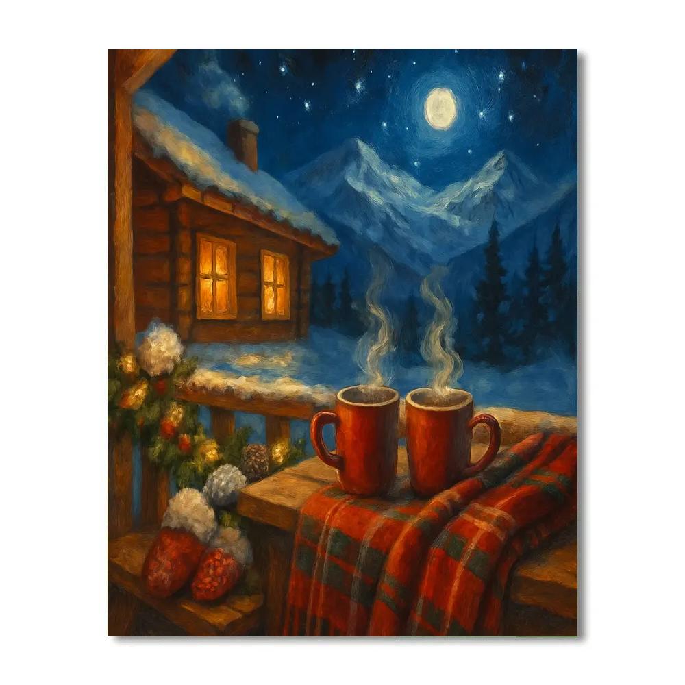 Starlit Mountain Lodge Hot Cocoa Moment paint by numbers