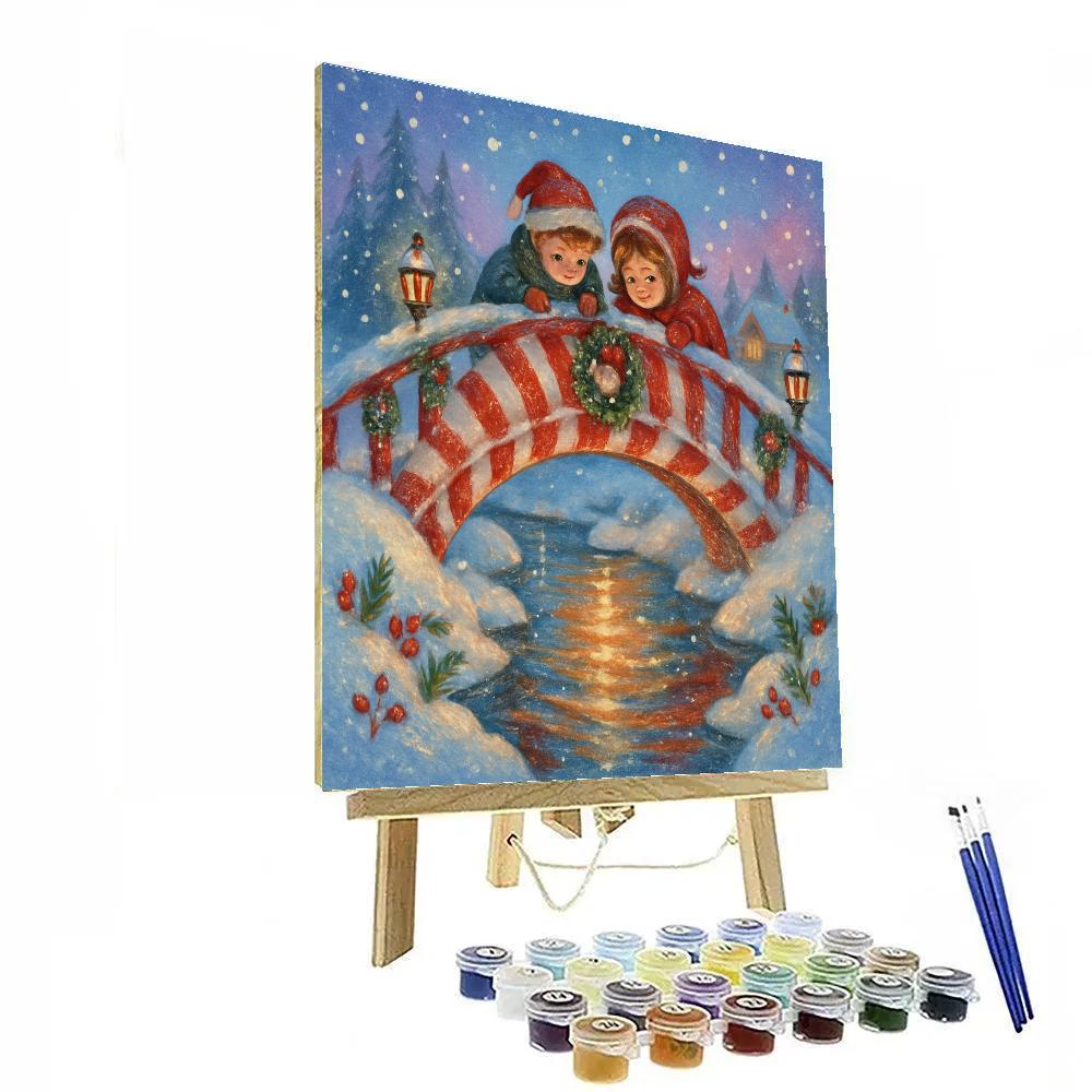 Candy Cane Bridge Over A Winter Stream paint by numbers