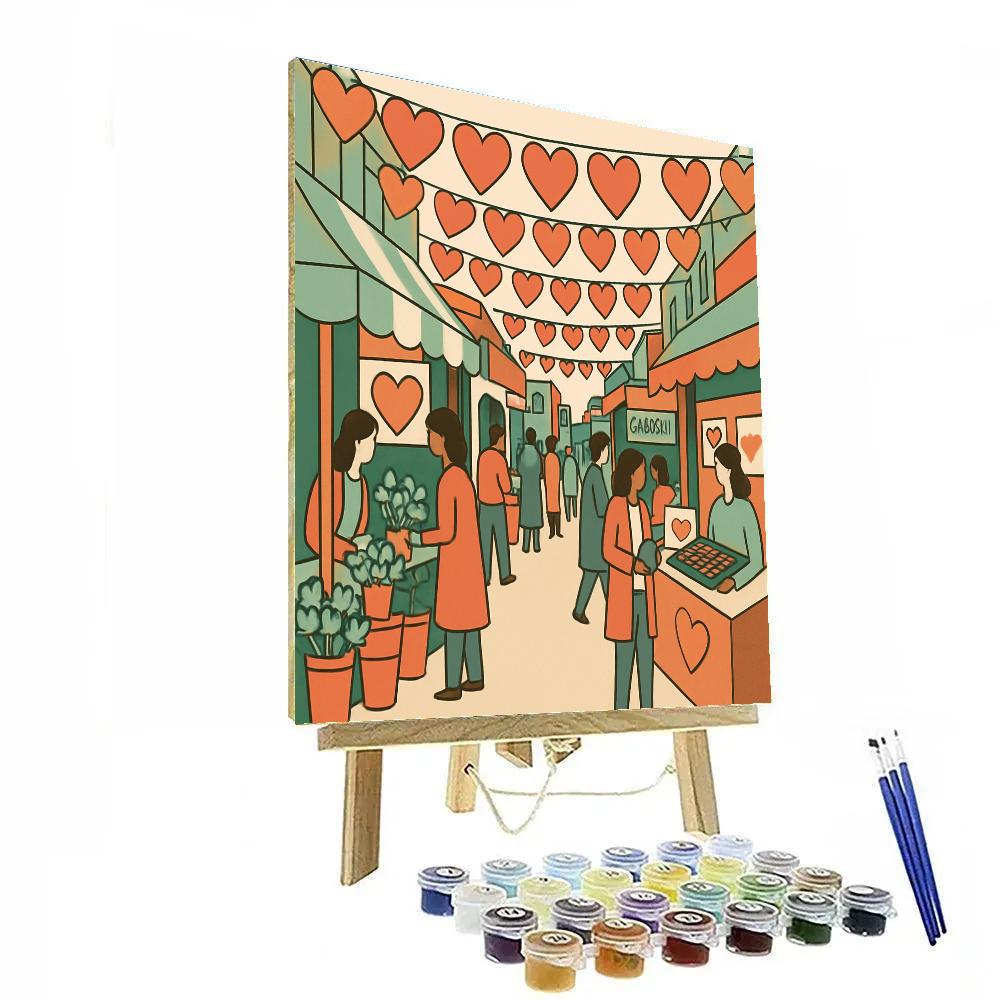 Valentines Day Market Under Paper Hearts Paint by numbers art