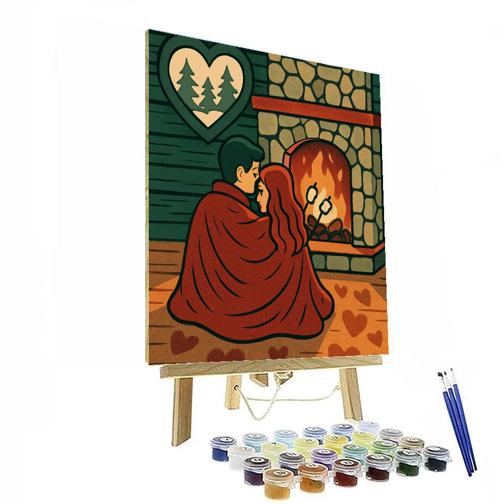 Snowy Cabin Retreat Valentines Day Firelight DIY paint by numbers