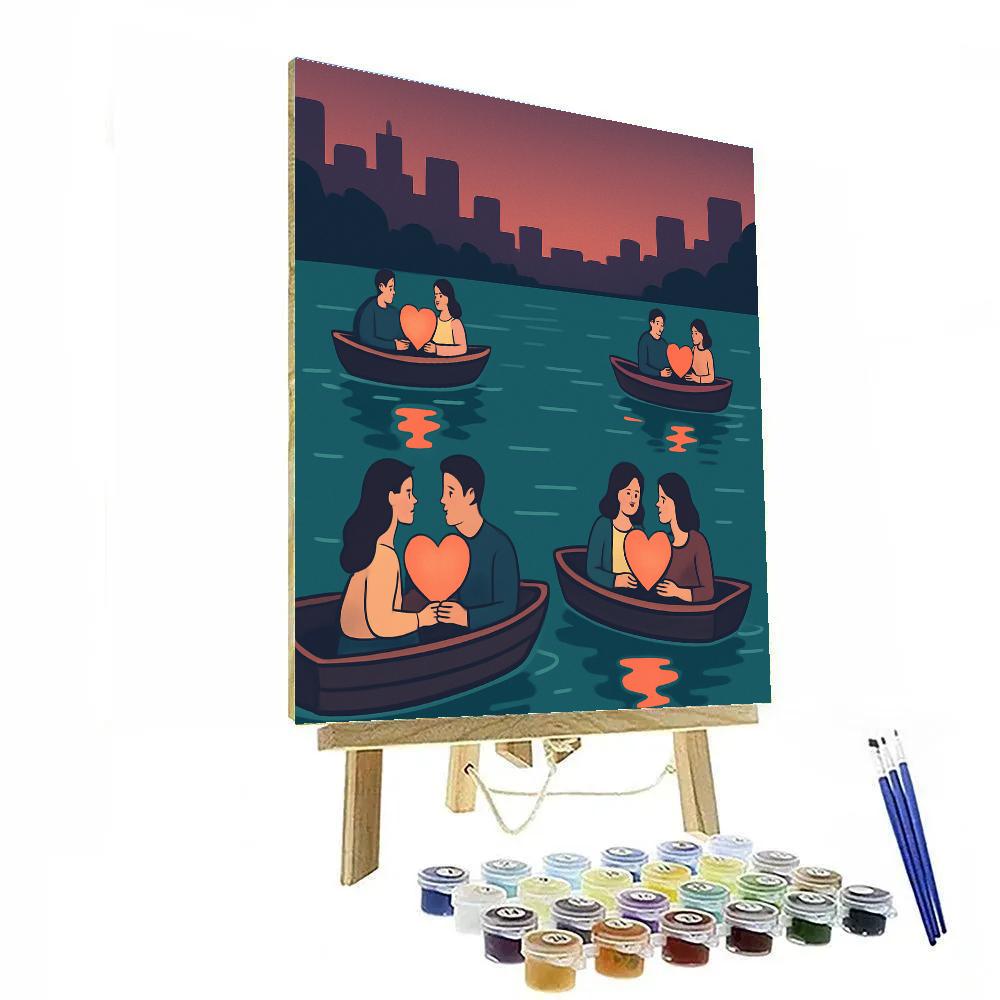 Valentines Day Lantern Boat River Parade paint by numbers