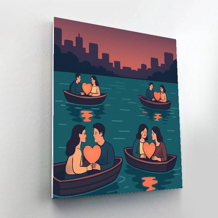 Valentines Day Lantern Boat River Parade paint by numbers