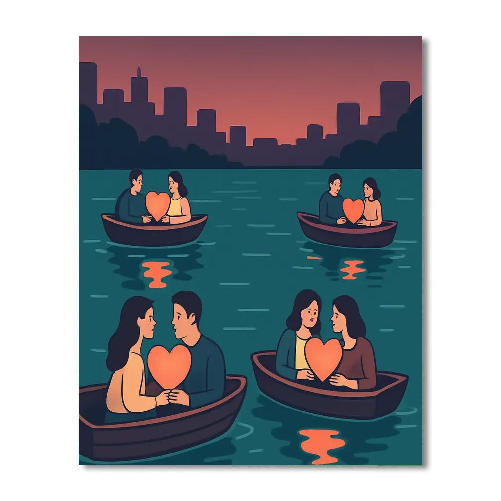 Valentines Day Lantern Boat River Parade paint by numbers