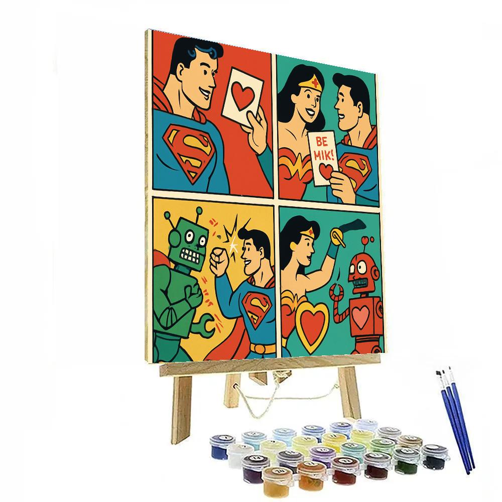 Comic Book Valentines Day Heroes paint by color