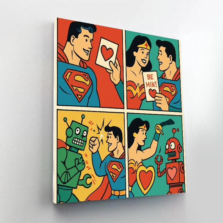 Comic Book Valentines Day Heroes paint by color
