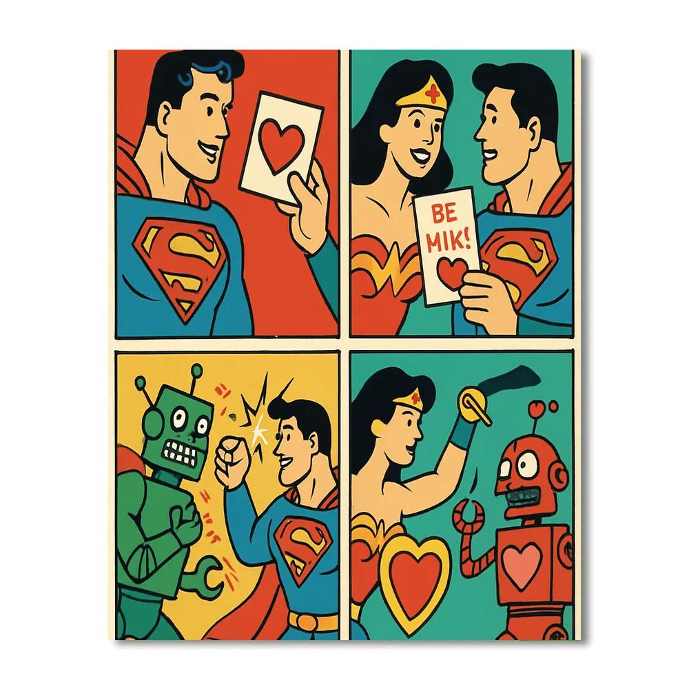 Comic Book Valentines Day Heroes paint by color