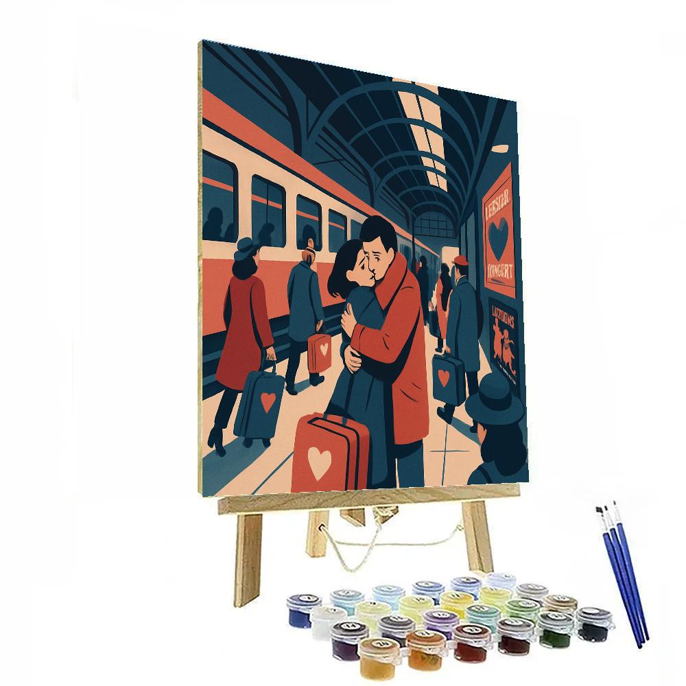 Valentines Day Train Station Reunion Platform paint by color