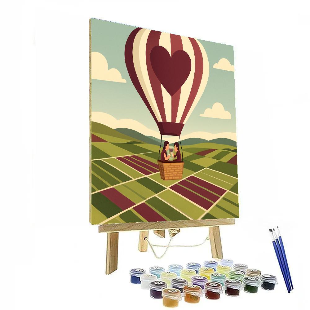 Valentines Day Hot Air Balloon Over Vineyards paint by number