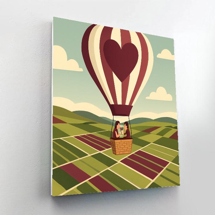 Valentines Day Hot Air Balloon Over Vineyards paint by number