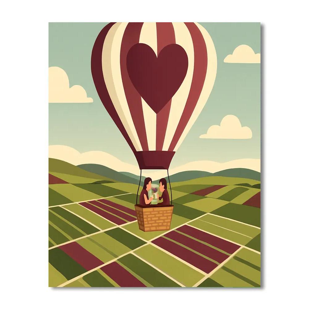 Valentines Day Hot Air Balloon Over Vineyards paint by number