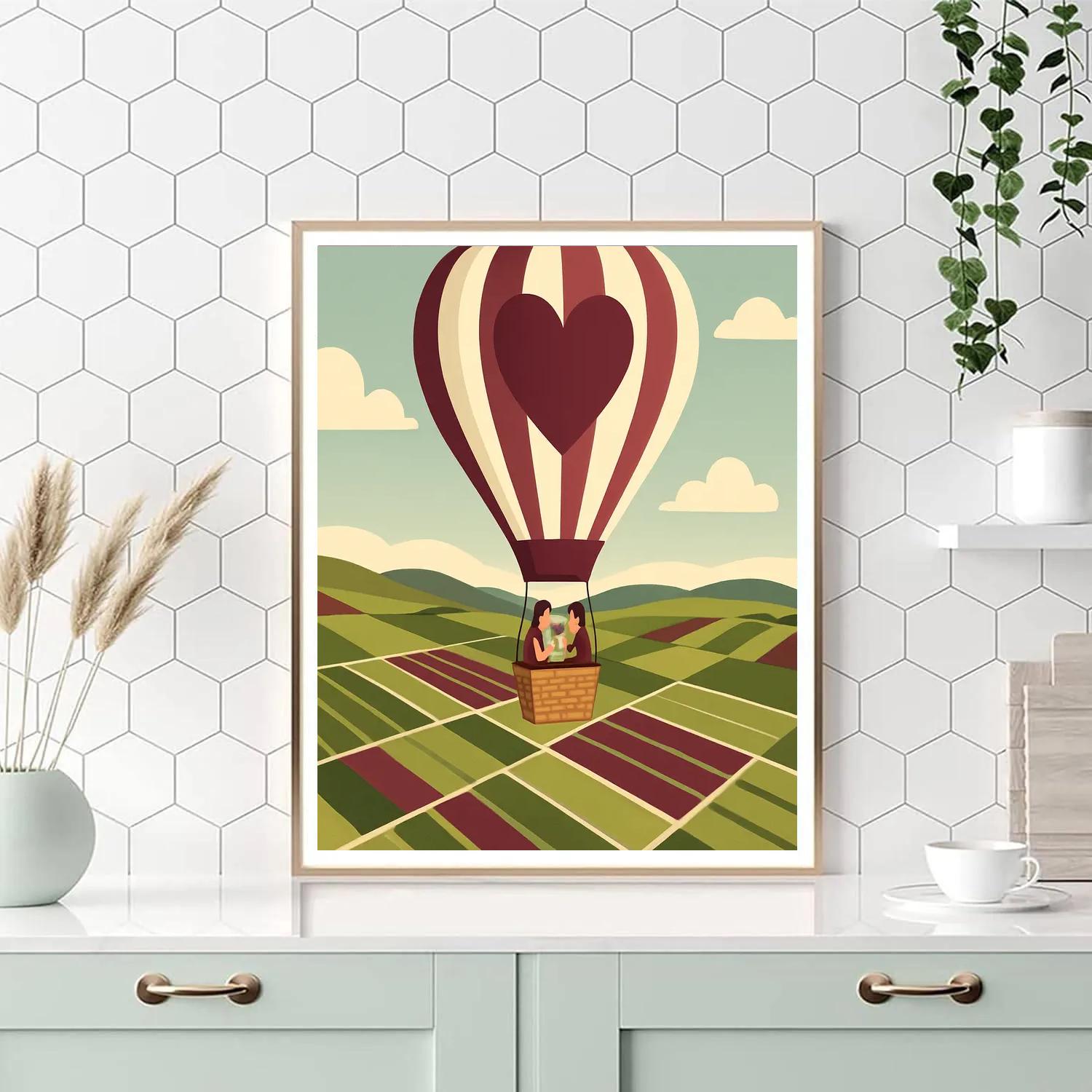Valentines Day Hot Air Balloon Over Vineyards paint by number