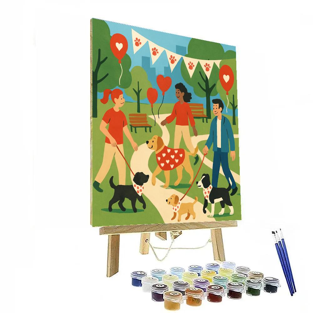 Valentines Day City Park Dog Parade paint by number