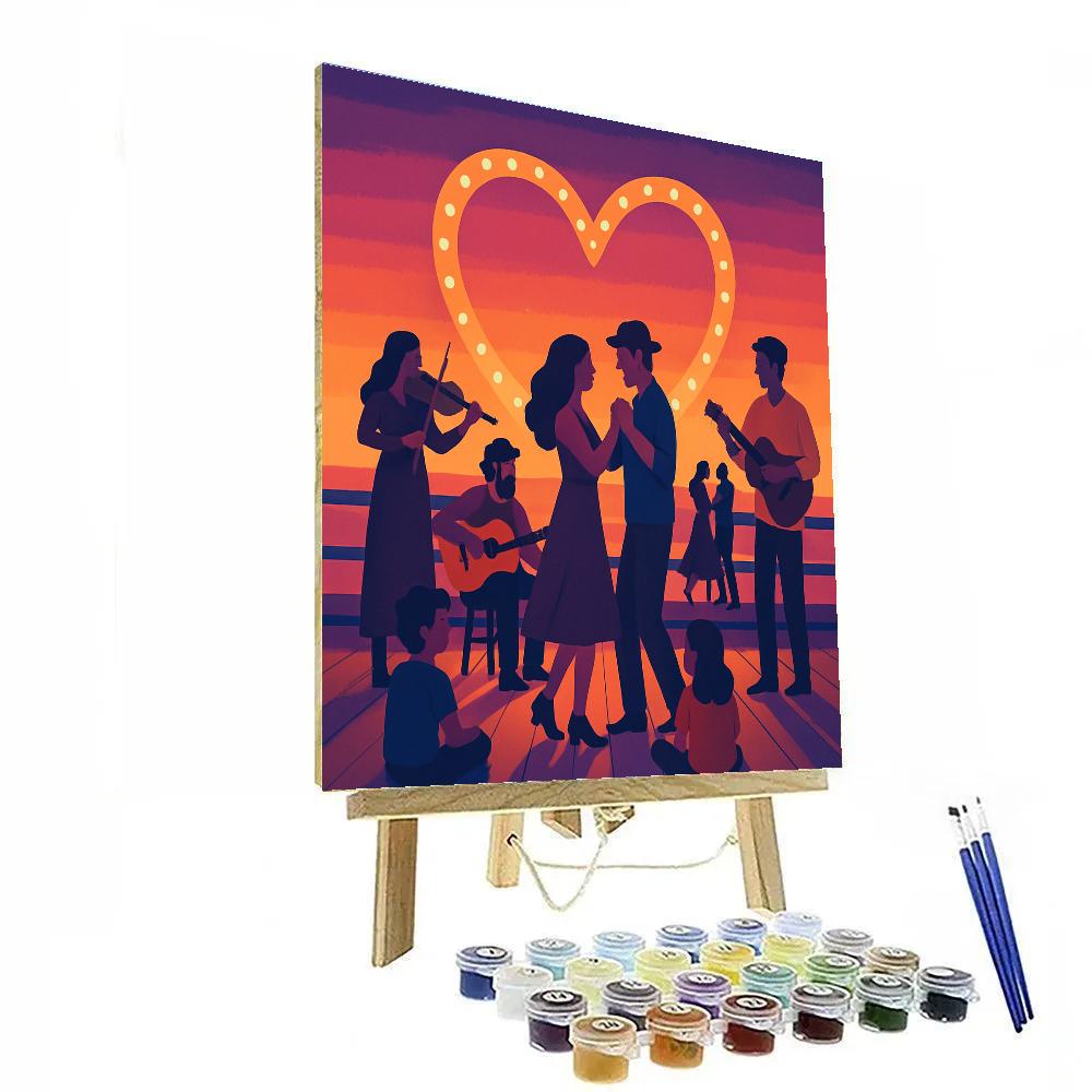 Ocean Pier Valentines Day Sunset Musicians Painting by numbers kit