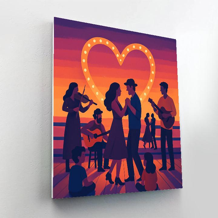 Ocean Pier Valentines Day Sunset Musicians Painting by numbers kit