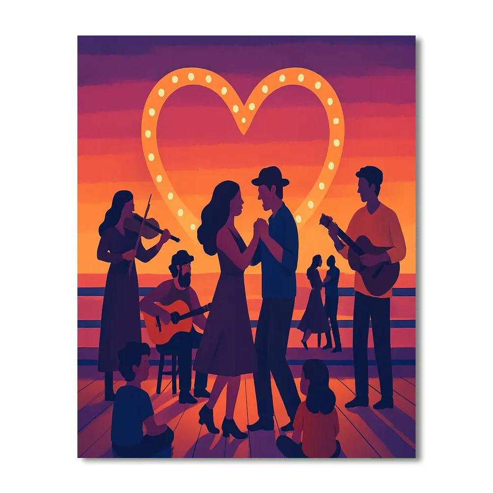 Ocean Pier Valentines Day Sunset Musicians Painting by numbers kit