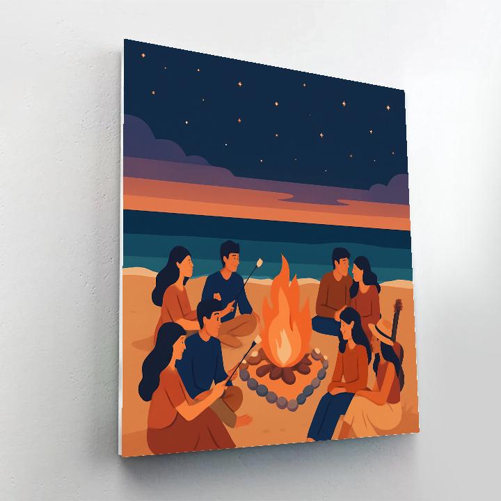 Valentines Day Beach Bonfire Circle Paint by numbers art