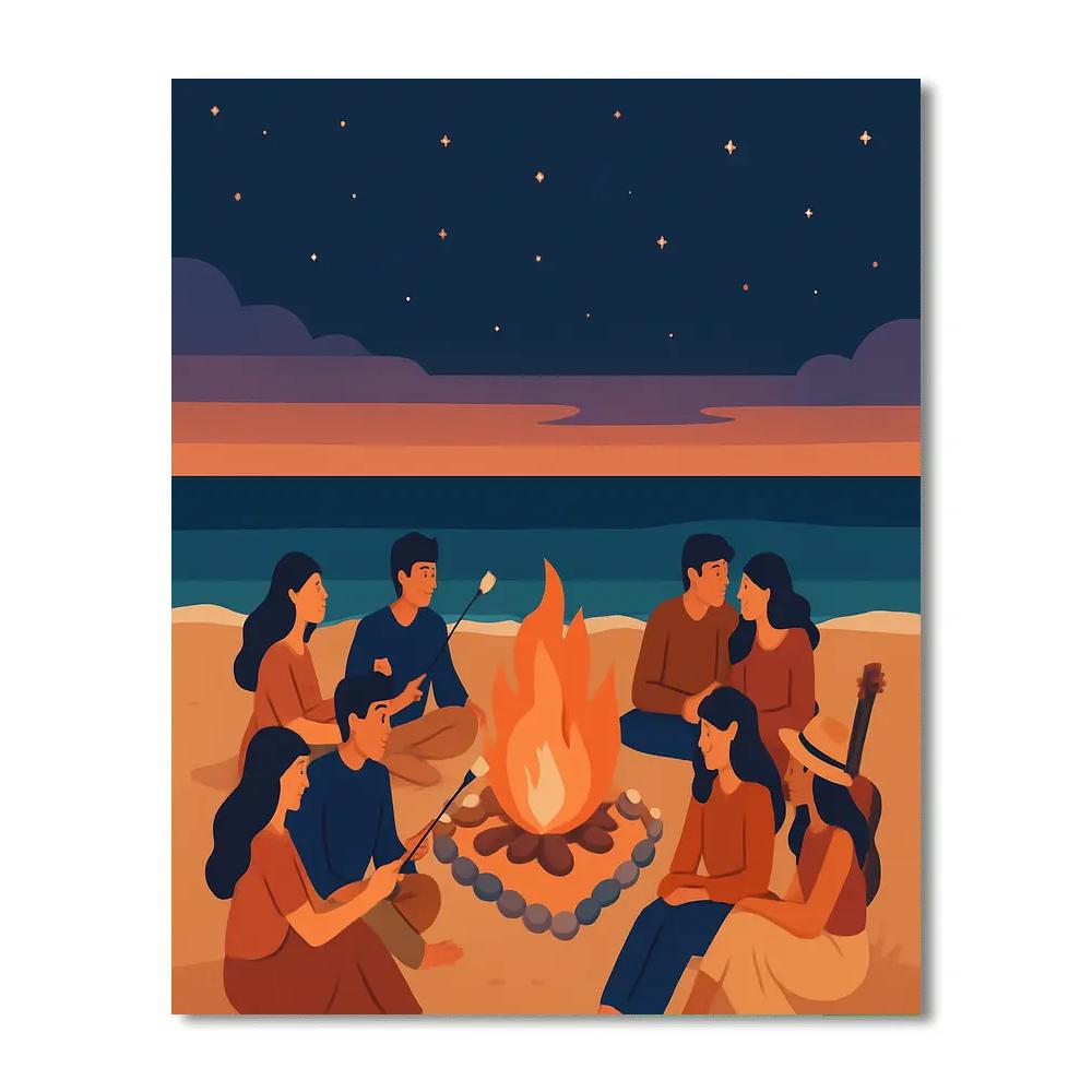 Valentines Day Beach Bonfire Circle Paint by numbers art