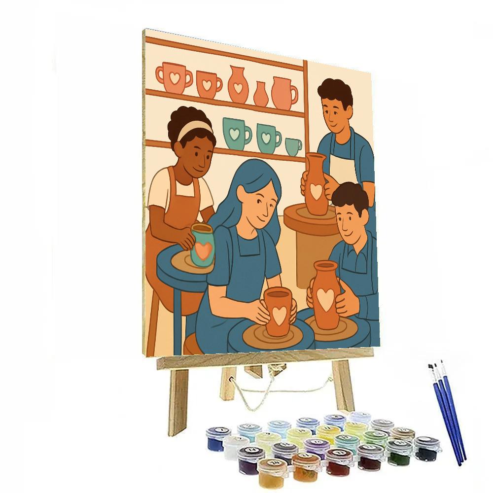 Valentines Day Pottery Studio Couples Class paint by number
