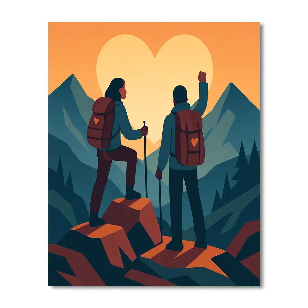 Valentines Day Mountain Sunrise Hikers Paint by numbers kits
