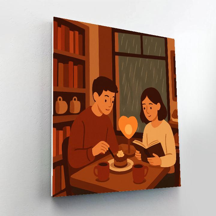 Valentines Day Bookstore Cafe Rainy Window painting number kit