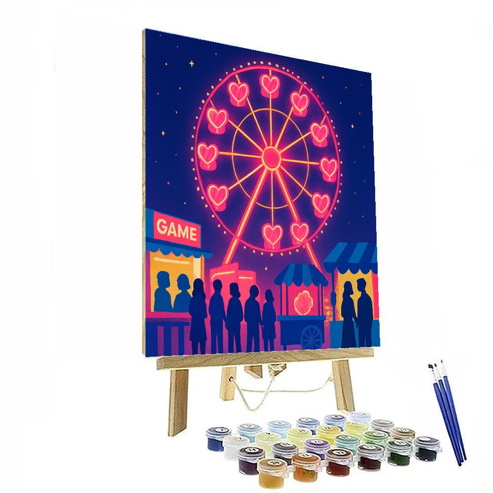 Valentines Day Carnival Ferris Wheel Night paint by color
