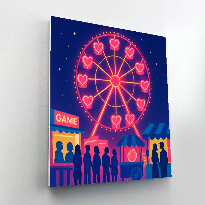 Valentines Day Carnival Ferris Wheel Night paint by color