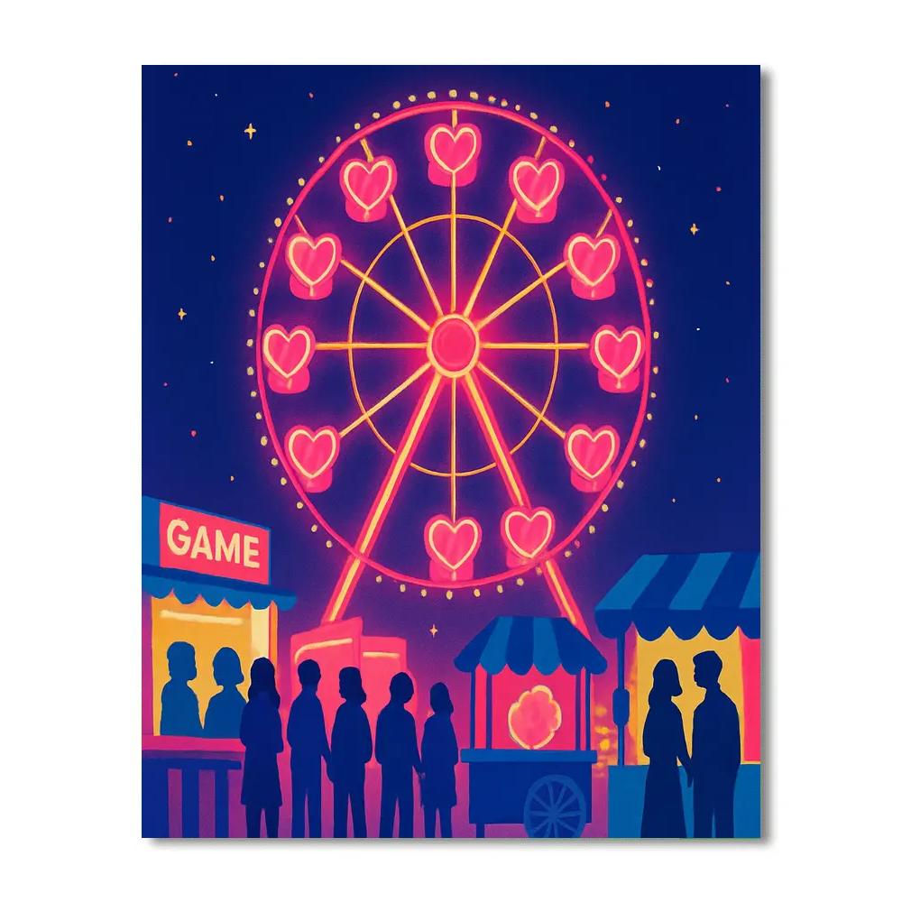 Valentines Day Carnival Ferris Wheel Night paint by color