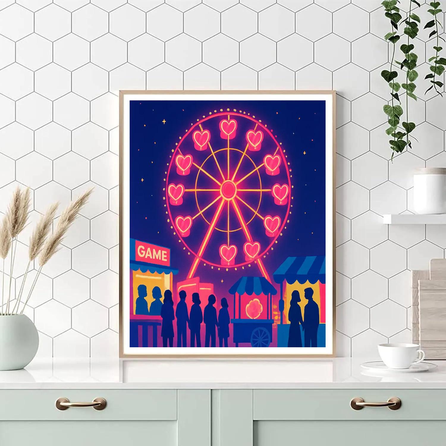 Valentines Day Carnival Ferris Wheel Night paint by color