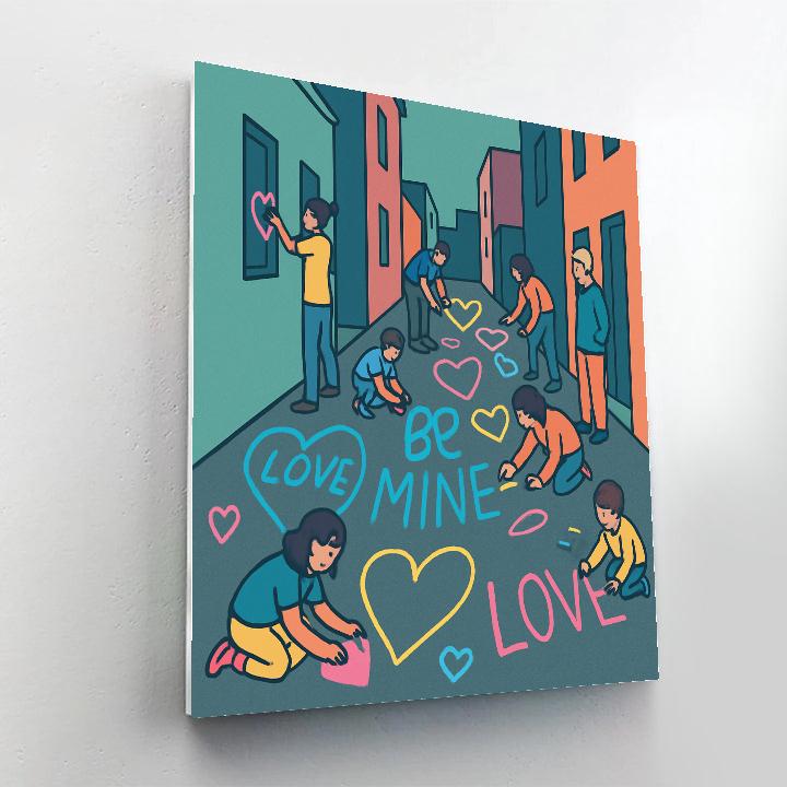 Valentines Day City Alley Chalk Gallery Painting by numbers kit
