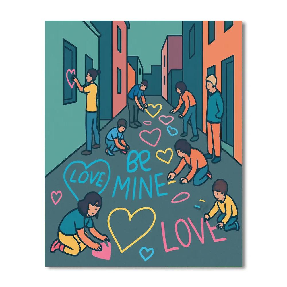 Valentines Day City Alley Chalk Gallery Painting by numbers kit
