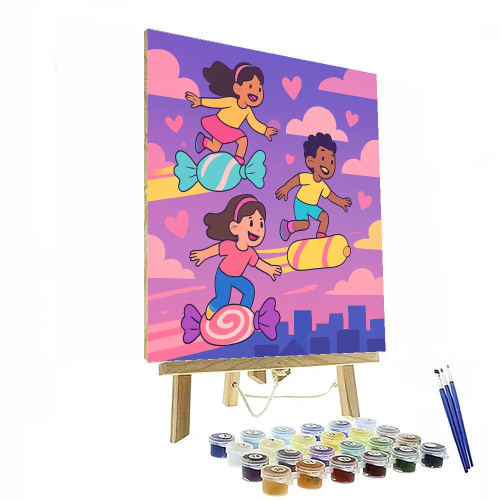 Candy Comet Race Across Valentines Day Sky paint by number