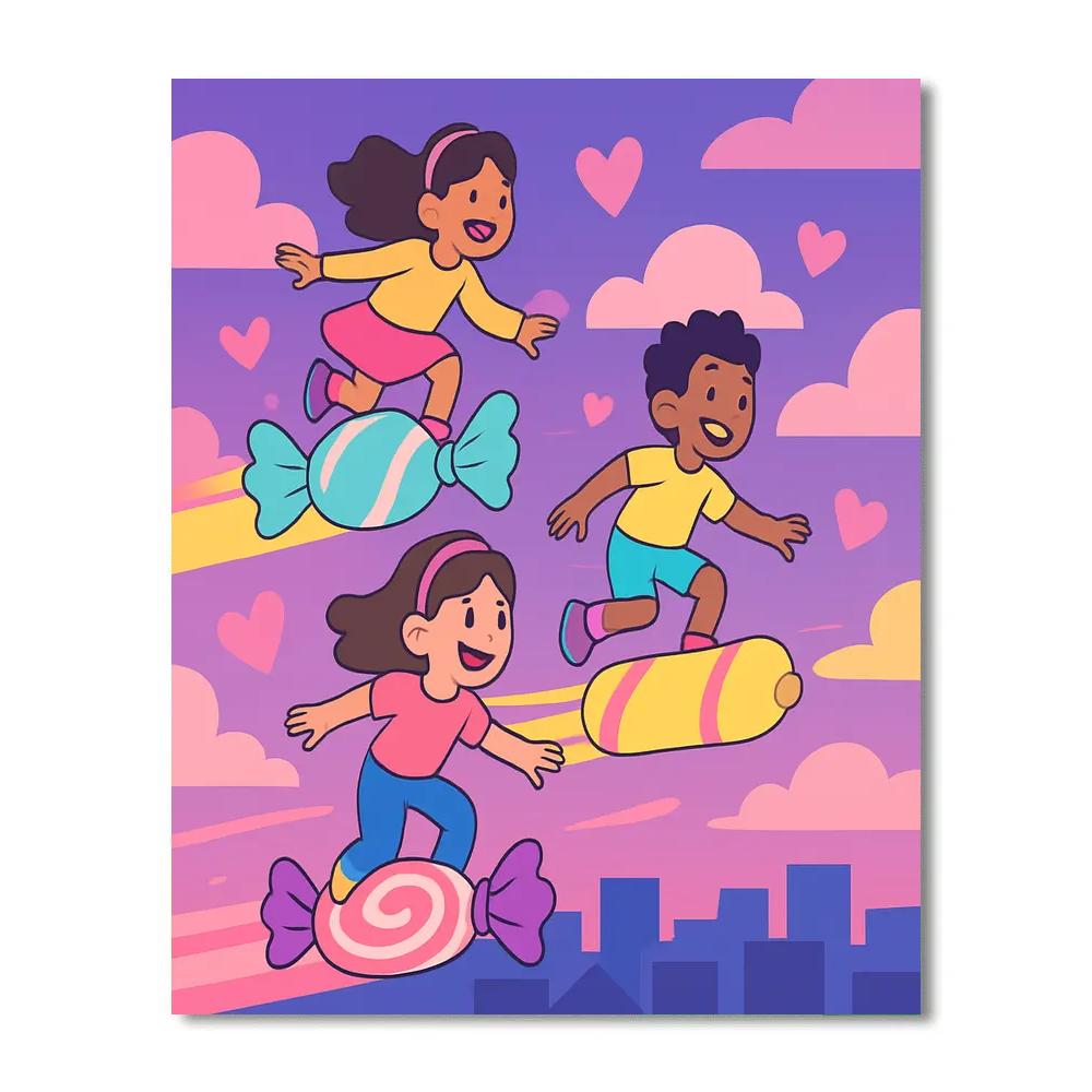 Candy Comet Race Across Valentines Day Sky paint by number