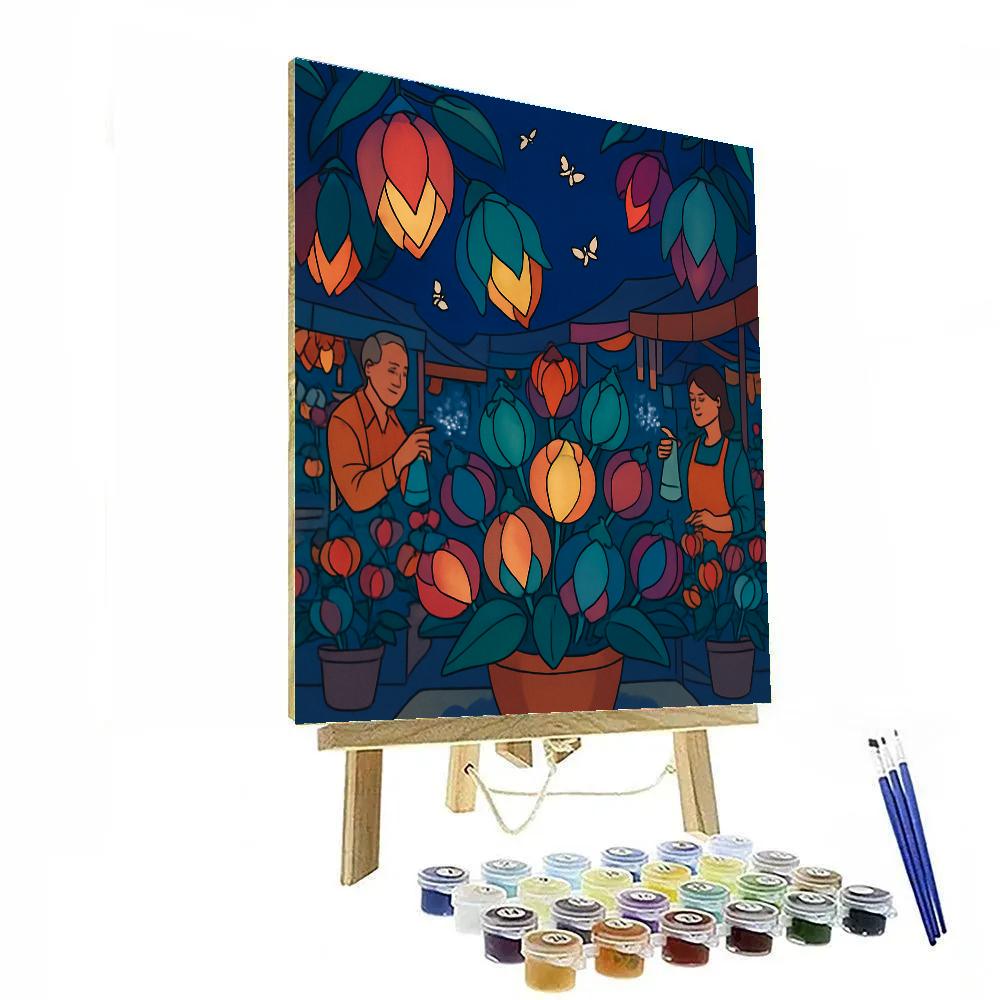 Night Market Lantern Flowers Numbered painting kits