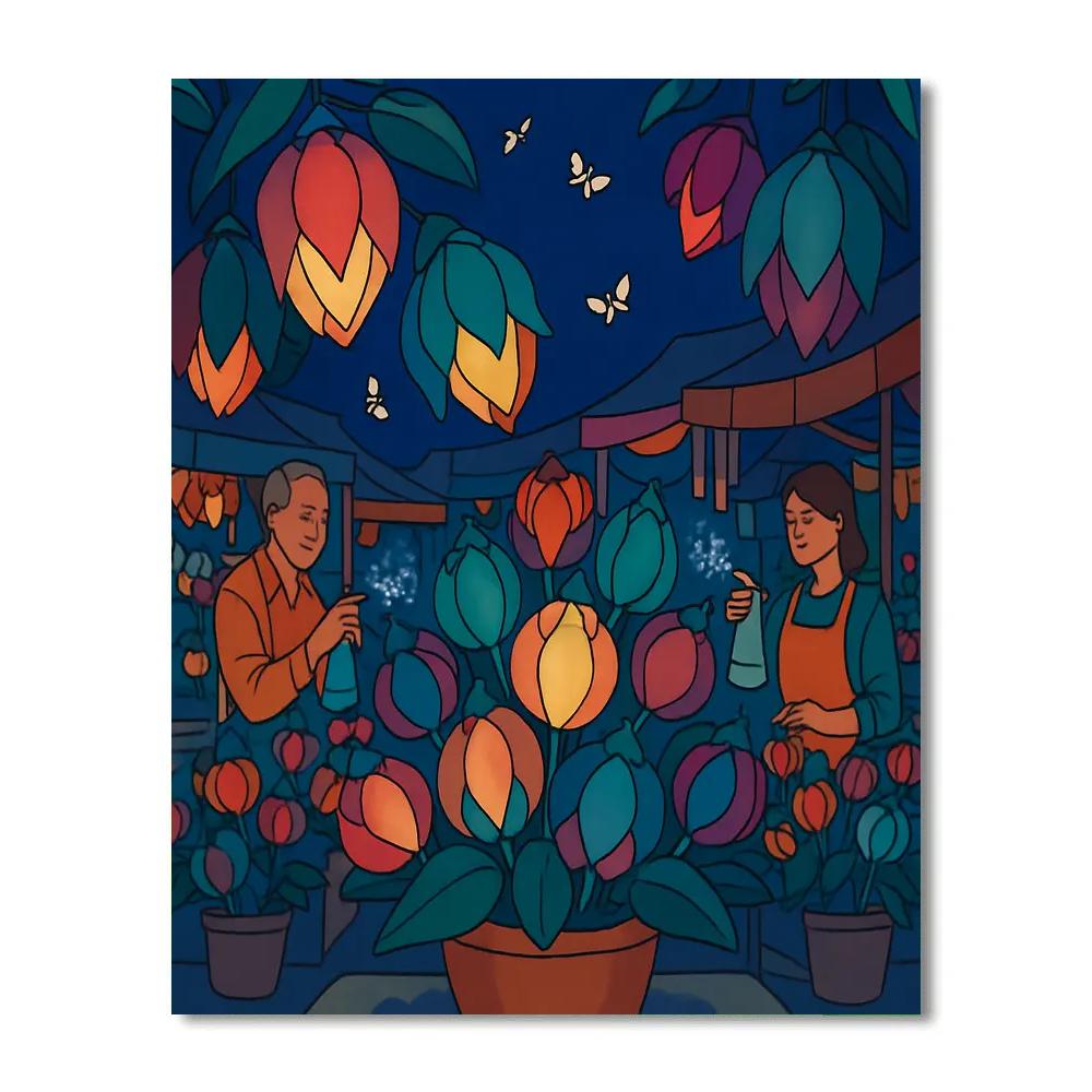 Night Market Lantern Flowers Numbered painting kits