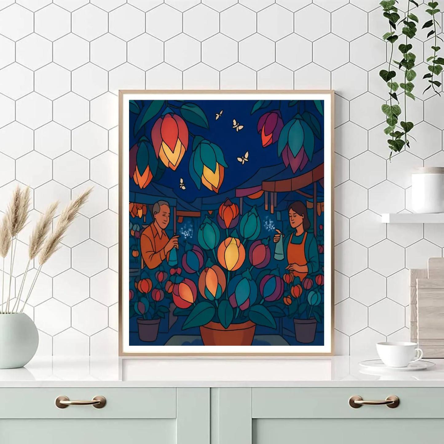 Night Market Lantern Flowers Numbered painting kits