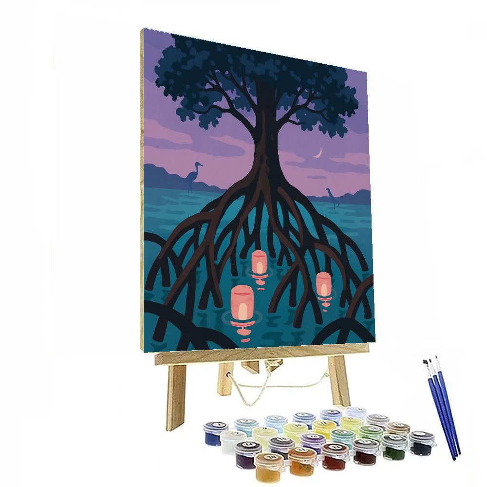 Lanternlit Mangrove Tree Estuary Paint by numbers art