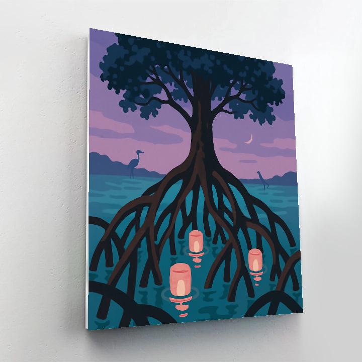 Lanternlit Mangrove Tree Estuary Paint by numbers art