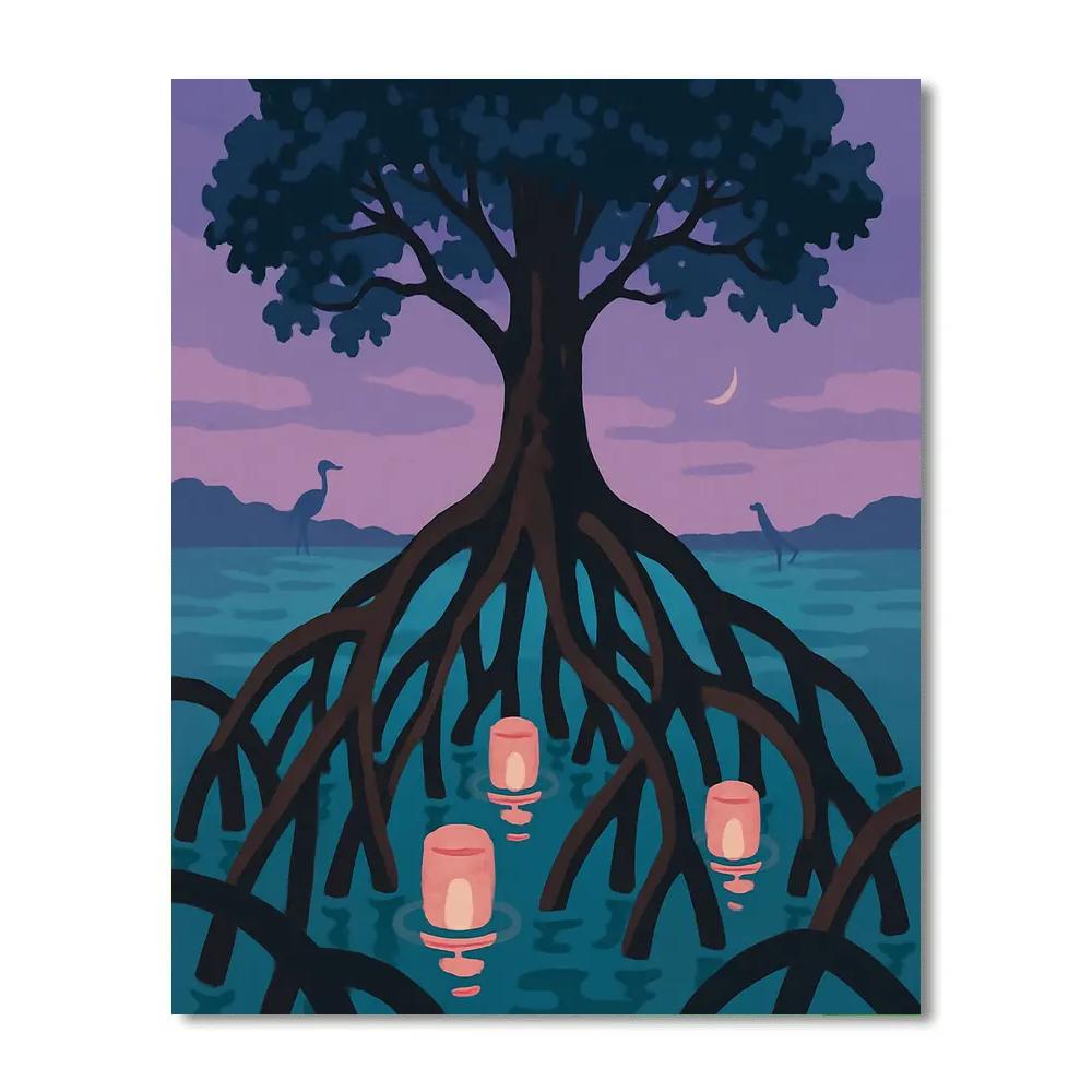 Lanternlit Mangrove Tree Estuary Paint by numbers art