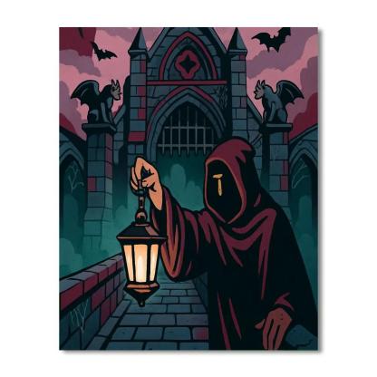 Lanternlit Bridge In Gothic Mist Paint by numbers kits