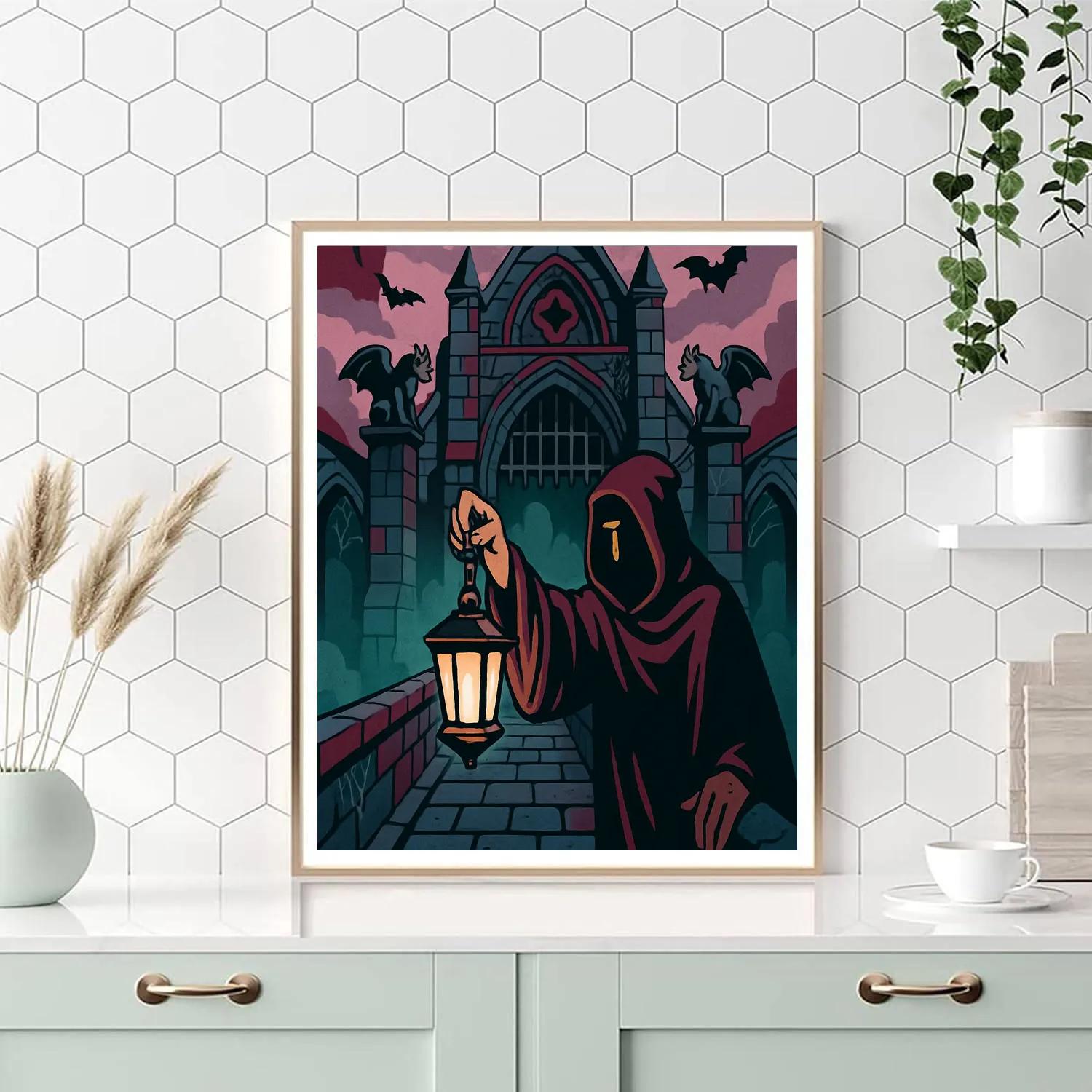 Lanternlit Bridge In Gothic Mist Paint by numbers kits