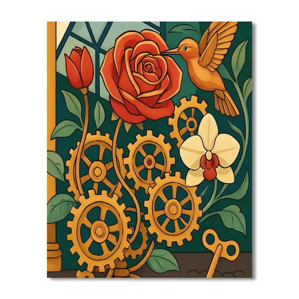 Clockwork Garden With Flowers Painting by numbers kit