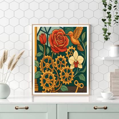 Clockwork Garden With Flowers Painting by numbers kit