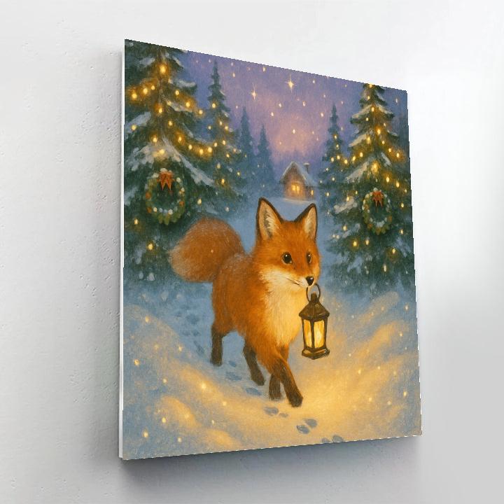 Lantern Fox In The Snowy Evergreen Path Numbered painting kits