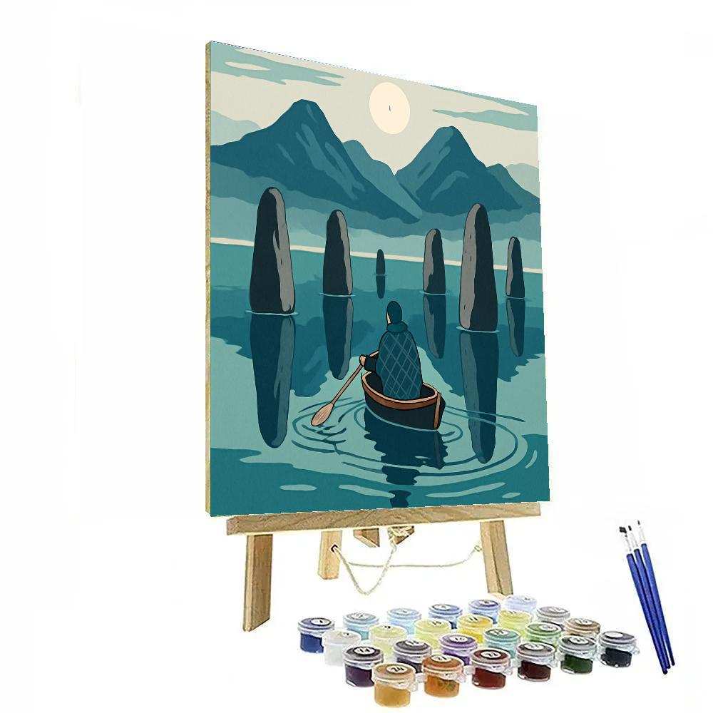 Scotland-Crafted Loch Mirror Of Floating Standing Stones Numbered painting kits