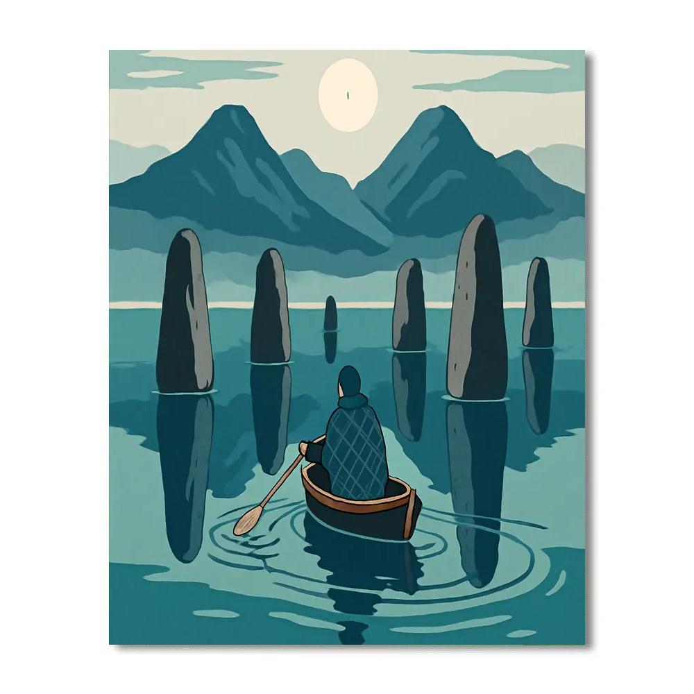 Scotland-Crafted Loch Mirror Of Floating Standing Stones Numbered painting kits