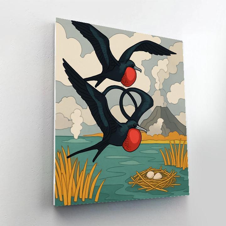 Ember Throat Birds Over The Fumarole Marsh paint by numbers