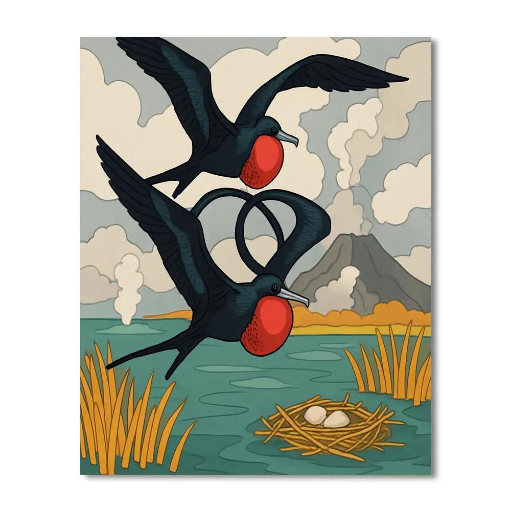 Ember Throat Birds Over The Fumarole Marsh paint by numbers