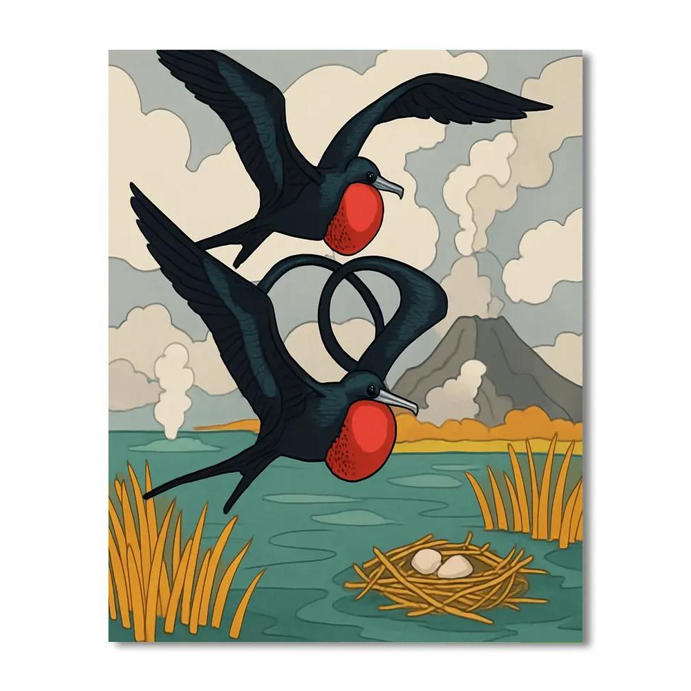 Ember Throat Birds Over The Fumarole Marsh paint by numbers