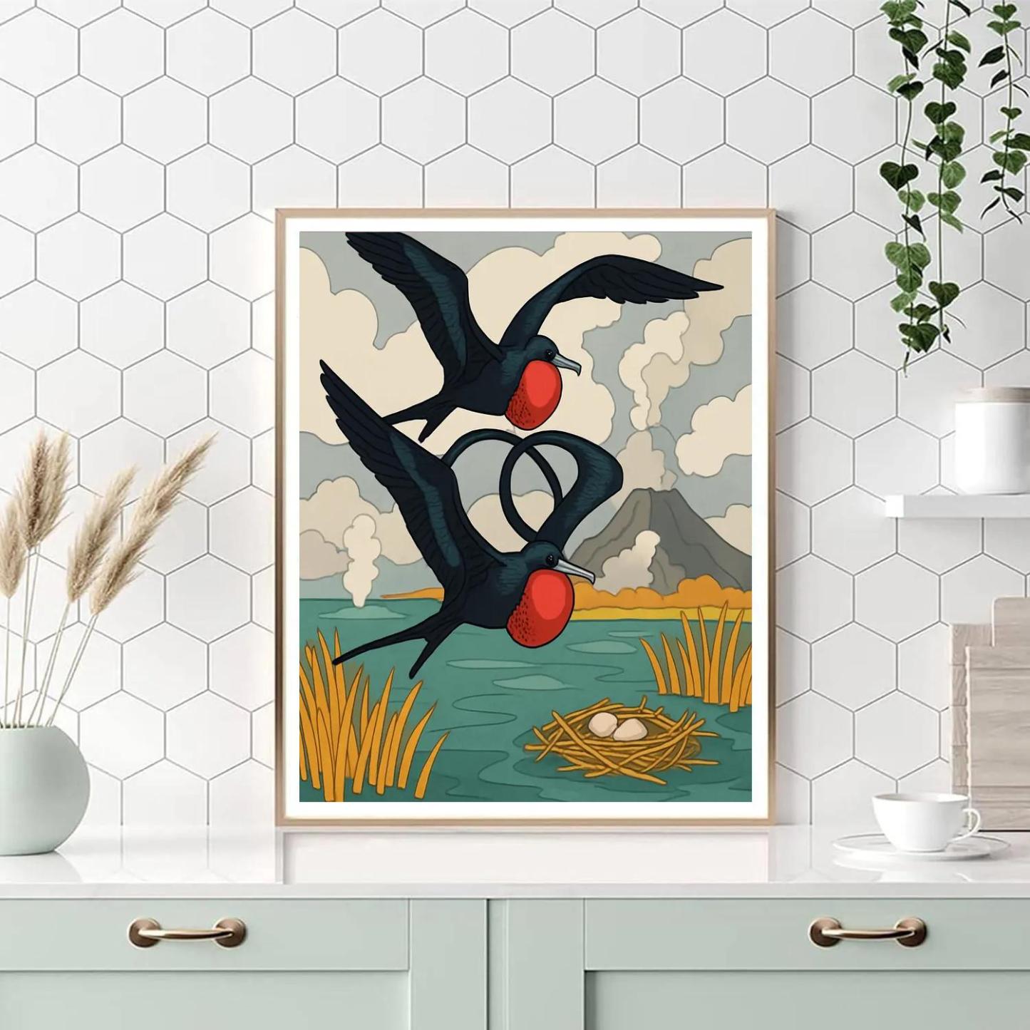 Ember Throat Birds Over The Fumarole Marsh paint by numbers